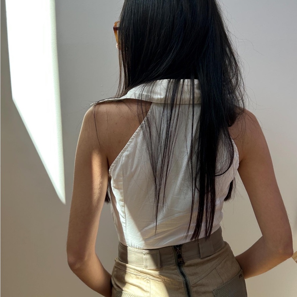 Patrizia Pepe Y2K Cotton White Polo Racerback Top Tennis Core S